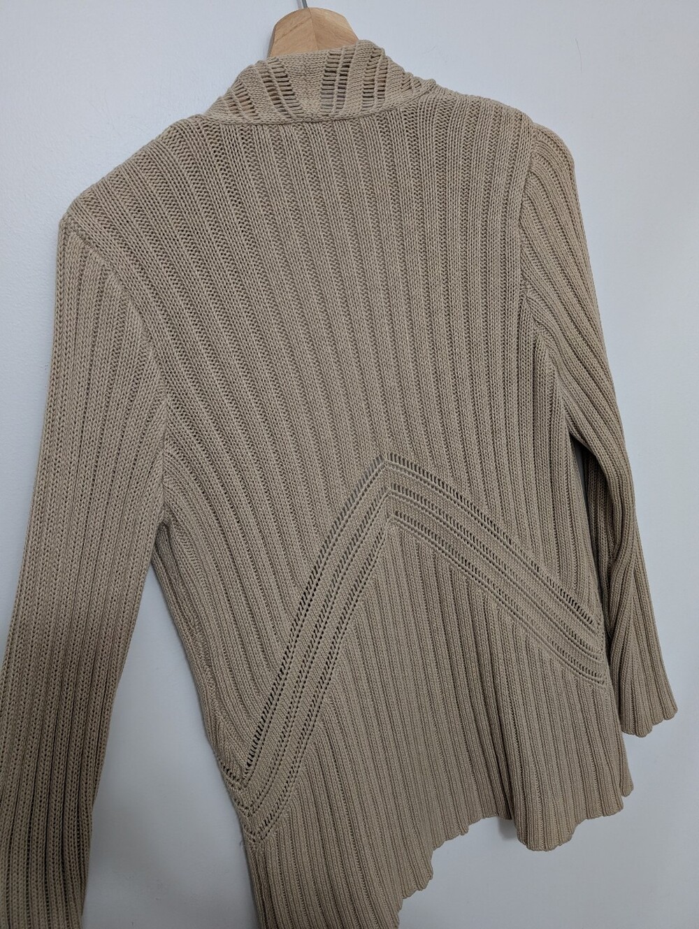 Chicos Small Knit Cardigan Tan Open Front Sweater Cottage Boho Casual Neutral